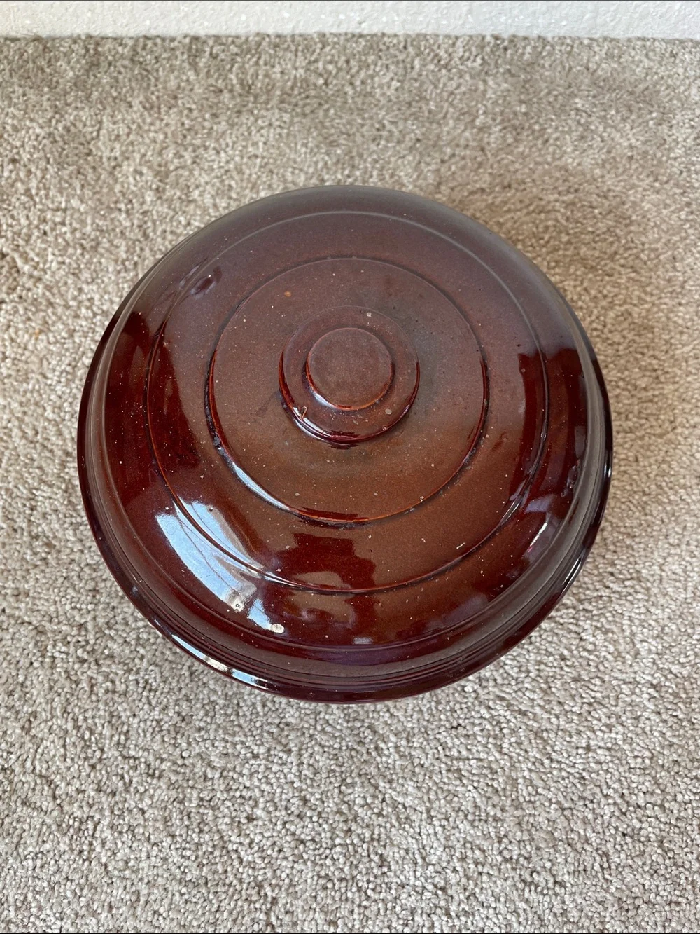Vintage Brown Glazed USA Dutch Oven Bean Pot With Lid Ceramic Western Cookware